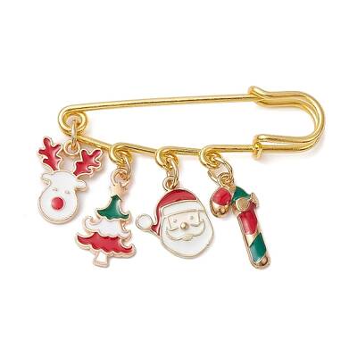 Santa Claus & Christmas Tree & Deer Alloy Enamel Charms Kilt Pins Brooch