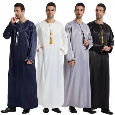 Elegant Arab Robe for Men with Fringes Smooth Surface Middle Eastern Dubai Southeast Asian Loose Fit Ethnic Wear traditional ...