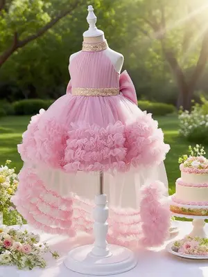 Toddler Girl's Sequin Decor Tiered Layer Hem Sweater Dress, Elegant Sleeveless Round Neck Knit Dress for Party Performance Bi...