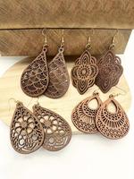 Wooden Hollow Out Design Dangle Earrings, Vintage Style Water Drop Shaped Earrings, Fashion Jewelry Accessories for Women, Gi...