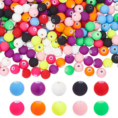 500Pcs 10 Colors Plastic Rubberized Style Beads