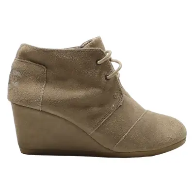 TOMS Wedge Lace-Up Boots Beige Leather Womens UK 4.5