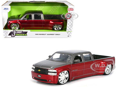 1999 Chevrolet Silverado Dually Pickup Truck Red Metallic and Gray with Custom KMC Wheels Just Trucks Series 1/24 Diecast Mod...