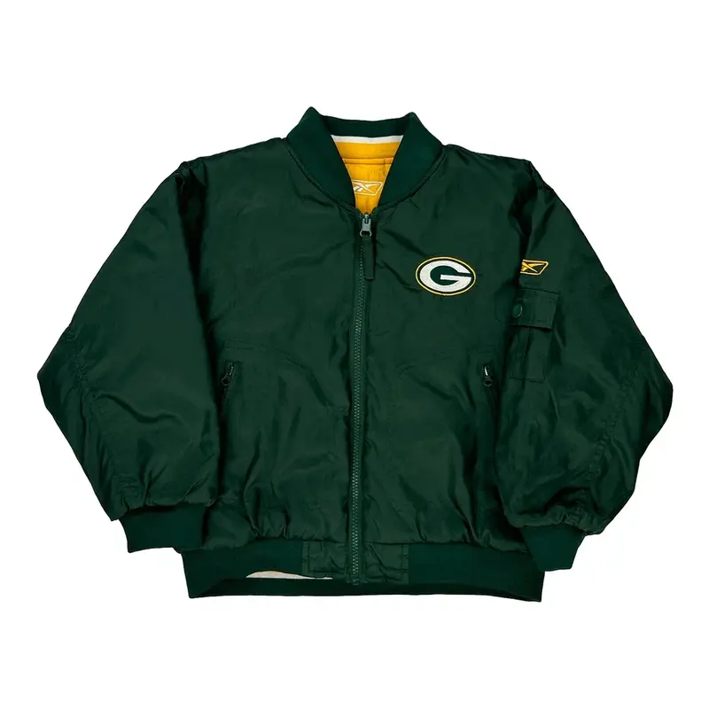 Age 5-6 Green Bay Packers Reebok Nfl Bomber Jacket - Medium Green Nylon