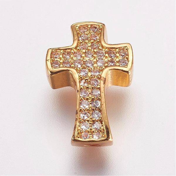 Brass Micro Pave Cubic Zirconia Beads