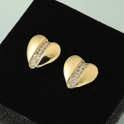 Brass Micro Pave Clear Cubic Zirconia Stud Earrings for Women