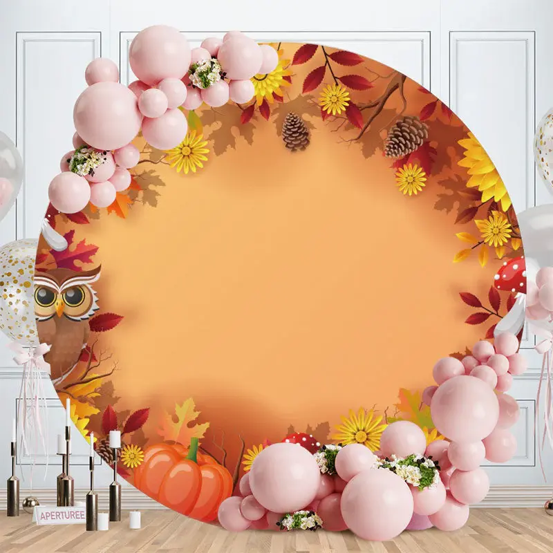 Aperturee Circle Autumn Leaves Birthday Backdrop For Decoration