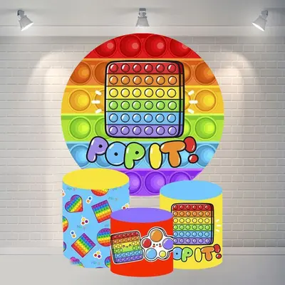 Aperturee Colored Pop It Round Happy Birthday Backdrop For Party | Round Backdrop Stand Covers | Round Backdrop Fabric Cover ...