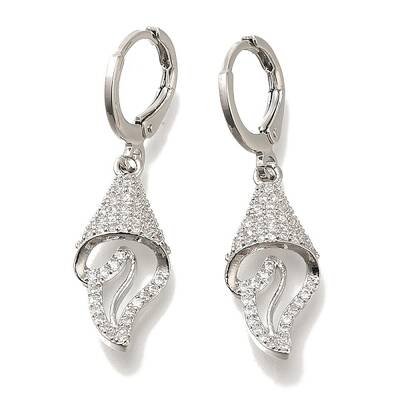 Rack Plating Shell Shape Brass Micro Pave Clear Cubic Zirconia Hoop Earrings