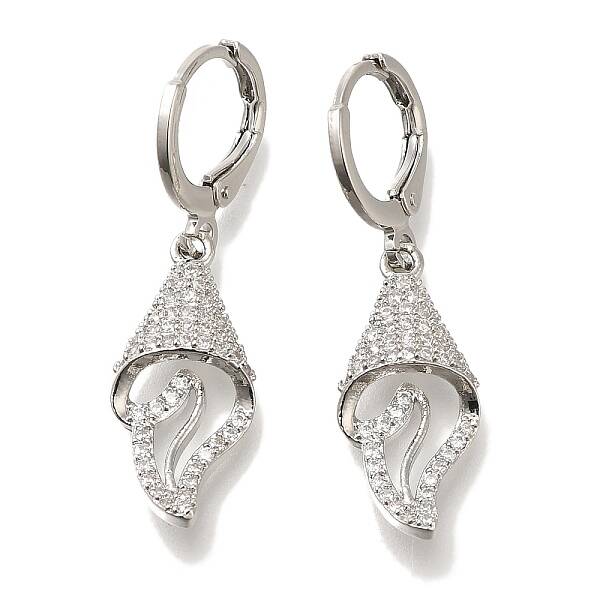 Rack Plating Shell Shape Brass Micro Pave Clear Cubic Zirconia Hoop Earrings
