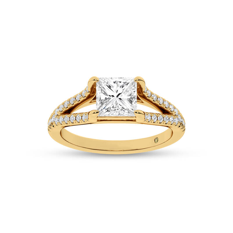 Delhi Split Shank Princess Cut Lab Grown Diamond Engagement Ring | 18K Yellow Gold 2 3/4 CT. TW.