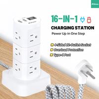 Fathersdaygift MIFASO 16-in-1 Power Strip Tower with 12 AC Outlets 4 USB Ports (2 USB-C), Surge Protection, Overload Protecti...
