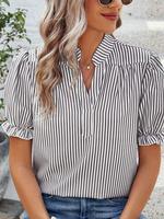 Women's Striped Print Blouse, Casual Shortsleeve Top for Summer, Women's Clothing for Daily Wear, Womenswear