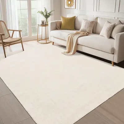 Garvee Extra Large Living Room Rug 9x12 Washable Non Slip Rubber Backing Low Pile Thin Non-Shedding Polyester Fibre TPR Folda...