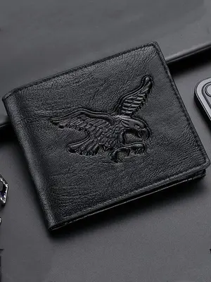 Men's Eagle Pattern Short Wallet,  Casual Pu Leather Vintage Card Holder, Casual Trendy Versatile High-quality Daily Wallet f...