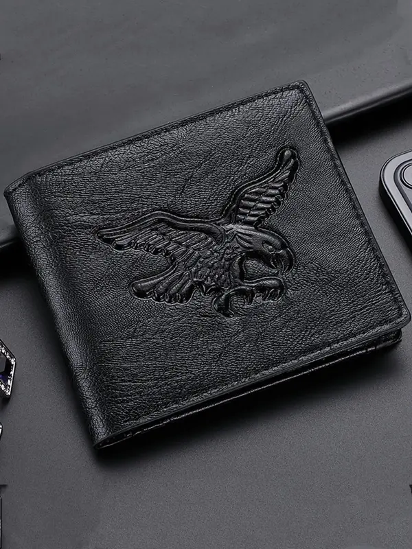 Men's Eagle Pattern Short Wallet,  Casual Pu Leather Vintage Card Holder, Casual Trendy Versatile High-quality Daily Wallet f...