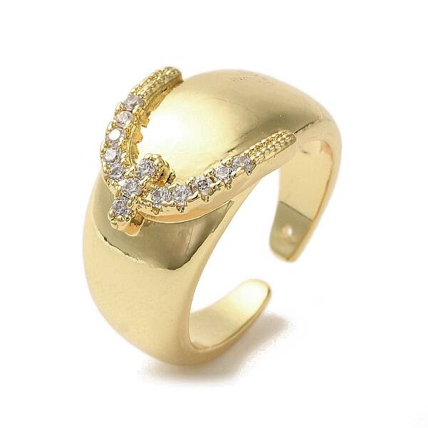 Brass Micro Pave Cubic Zirconia Open Cuff Rings for Women