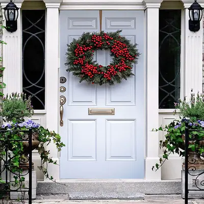 Christmas Wreath With Red Bow Pinecones Door Cover - Aperturee