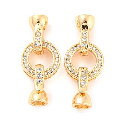 Rack Plating Brass Micro Pave Clear Cubic Zirconia Fold Over Clasps