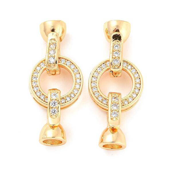 Rack Plating Brass Micro Pave Clear Cubic Zirconia Fold Over Clasps