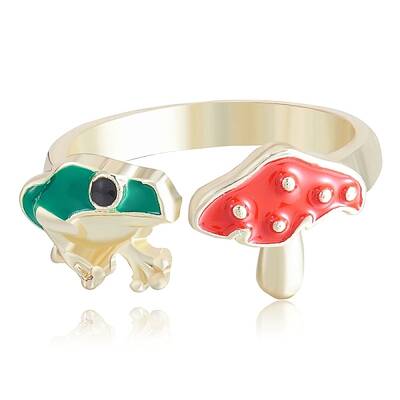 Frog & Mushroom Alloy Open Cuff Ring for Women