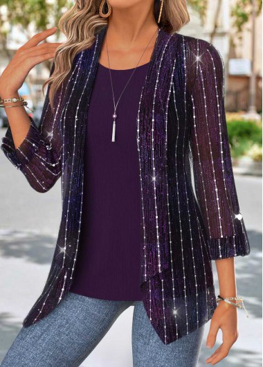 Modlily Purple Tummy Coverage Long Sleeve Cardigan and Tank Top - S