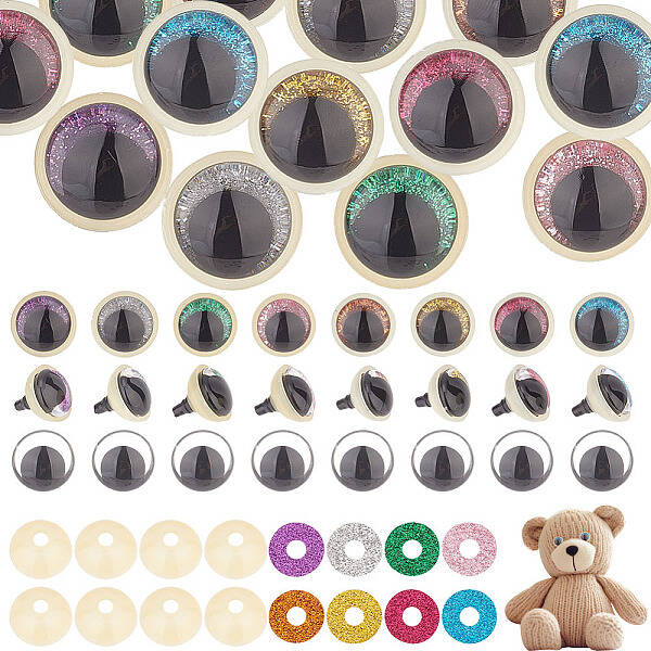 32 Sets 8 Colors Glitter Plastic Craft Doll Eyes