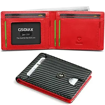GSOIAX Men's Carbon Fiber Wallet RFID Anti-theft Thin Design with Exquisite Gift Box Packaging