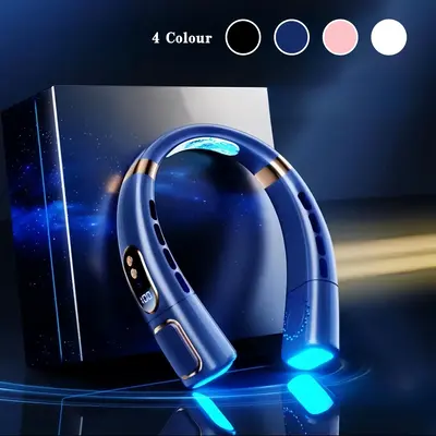 Mobile Usb Rechargeable Neck Fan, Neck Hanging Fan Portable with Colorful Light, Cooling Neck Fan, Portable Fan for Music F...