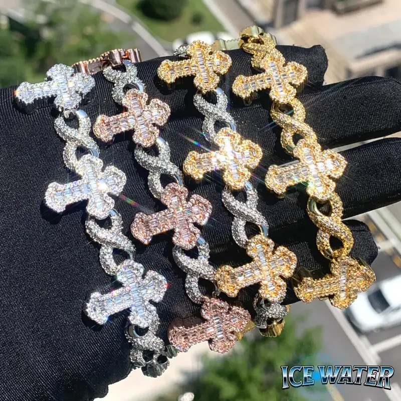 ICE WATER Cross Bracelet Hipster Men's Cuban Chain zirconia Birthday Gift, Holiday Gift, Graduation Gift, Follow in the foots...
