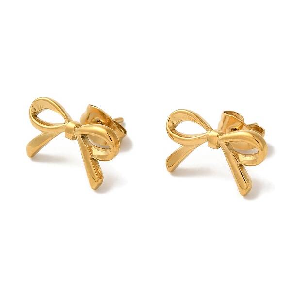 Ion Plating(IP) 304 Stainless Steel Bowknot Stud Earrings for Women