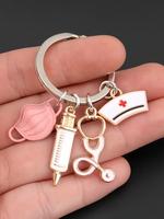 Nurse Themed Keychain, Cute Nurse Mask & Syringe & Stethoscope Design Keychain for Women & Men, Fashion Nurse Keychain Access...