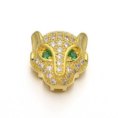 Rack Plating Brass Micro Pave Cubic Zirconia Leopard Hollow Beads