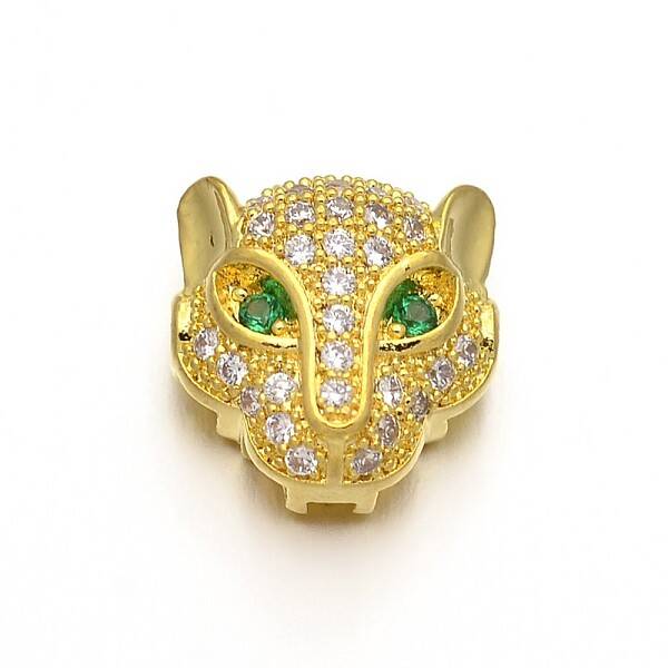 Rack Plating Brass Micro Pave Cubic Zirconia Leopard Hollow Beads