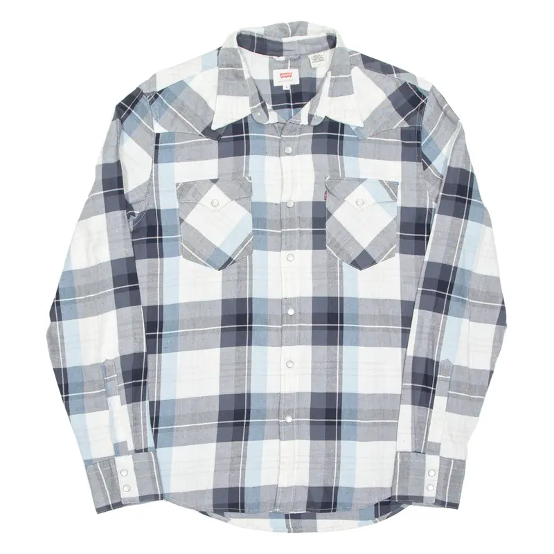 LEVI'S Mens Flannel Shirt Blue Check Long Sleeve M