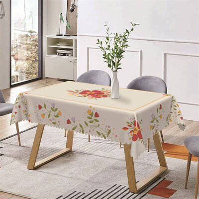 Red Yellow Floral Cute Simple Rectangle Tablecloth - Aperturee