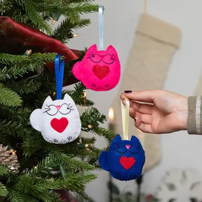 Stuffed Cat Ornaments - Set of 3 - Heart