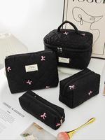 Women's Bow Embroidered Quilted Makeup Bag Set, Large Capacity Cosmetic Bag with Handle, Travel Toiletry Bag, Mini Travel Mak...