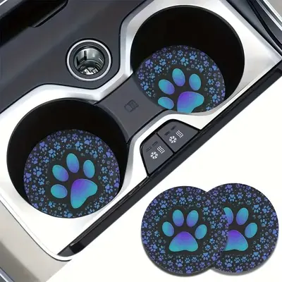 Creative Dog Paw Pattern Car Coaster, Round Anti-slip Car Cup Holder Mat, Car Interior Decoration Accessories for Women & Men