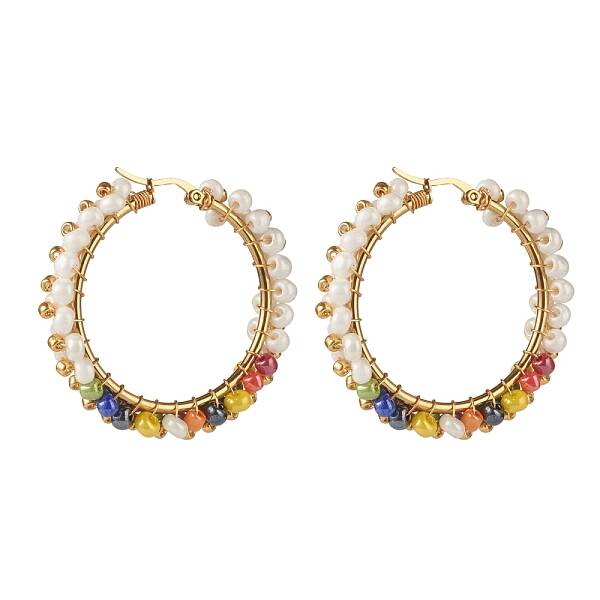 Glass Beads Braided Big Hoop Earrings