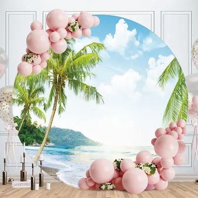 Summer Coconut Tree Beach Sea Circle Backdrop - Aperturee