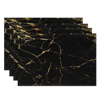 Aperturee Modern Black Gold Marbled Pattern Set Of 4 Placemats, 14x12 Inch, 15.8 USD, NYWH00363-S, placemats