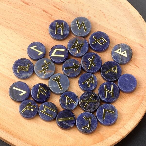Tumbled Natural Sodalite with Carved Rune Words