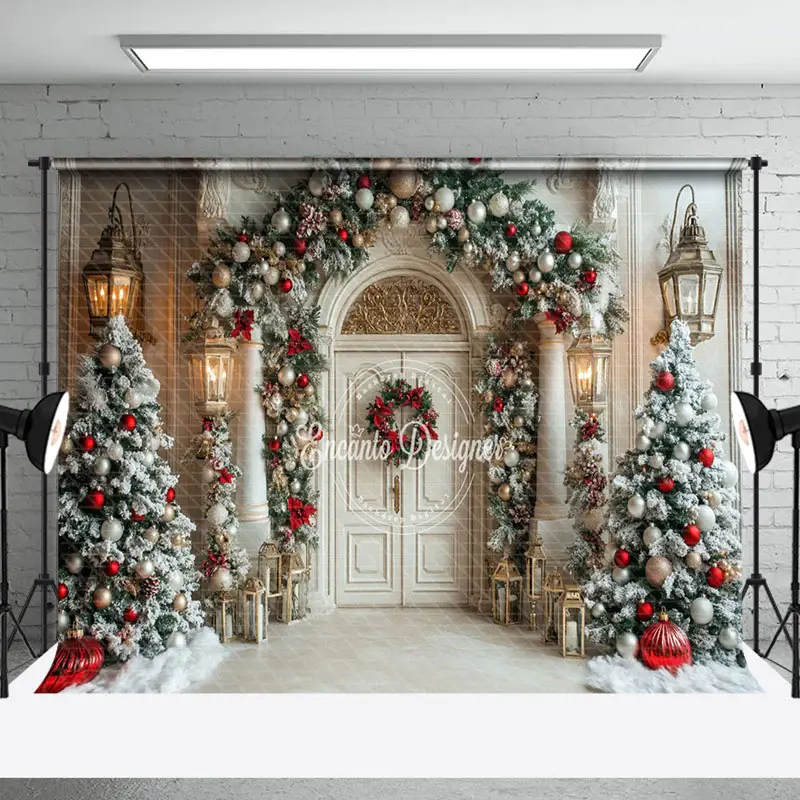 Aperturee White Snowy Luxury Door Christmas Trees Backdrop | Winter Wonderland Backdrop | Christmas Photo Booth Backdrop | Di...