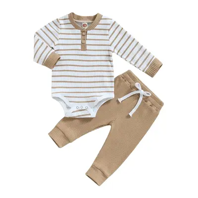 Newborn Baby Boy Clothes Pants Outfits Toddler Striped Long Sleeve Romper Bodysuit Set Soft Fall Winter Outfit
