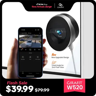 Girafit 2K Second Floor Window Camera, ChroMax AI Color Night Vision, 2.4GHz & 5GHz Wi-Fi Indoor Security Cameras, Person & M...