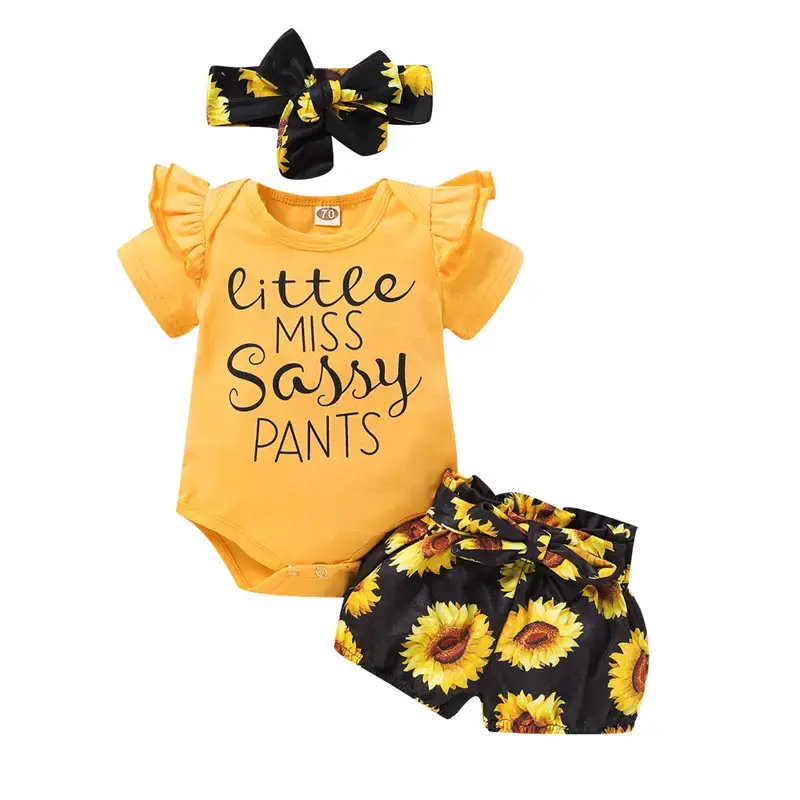 Baby Girls 3PCS Infant Toddler Clothes Romper Bodysuit Floral Halen Short Tops Pants Clothing Sets #springtok