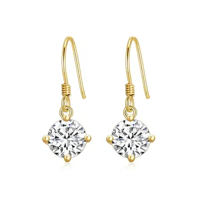 14K Gold Circular Shaped Cubic Zirconia Round/Spherical Drop Earrings