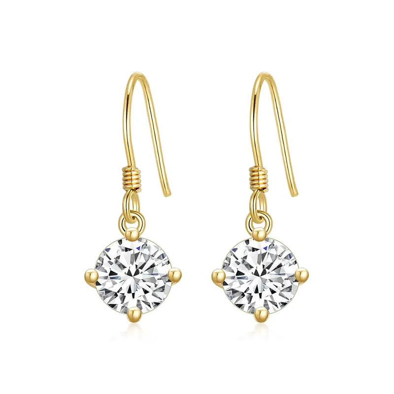 14K Gold Circular Shaped Cubic Zirconia Round/Spherical Drop Earrings