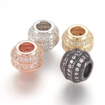 Brass Micro Pave Cubic Zirconia European Beads